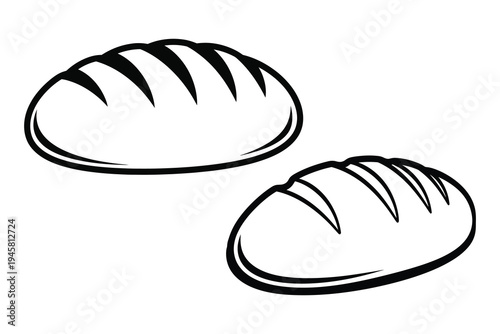 A black and white illustration of two loaves of bread