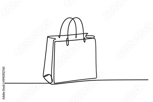 Simple line drawing of a shopping bag with handles and a base