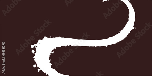 Artistic vector illustration of a coffee cup and chocolate beans featuring a brown paint splash and grunge ink drops on a liquid cream food background