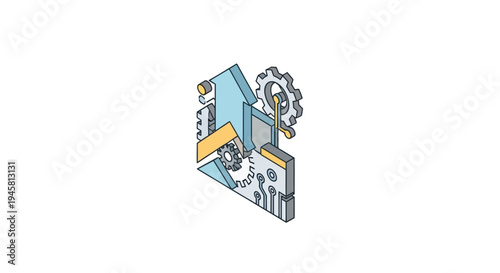 Abstract illustration of technological processes, gears and circuits within a diagram