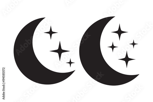 Two crescent moons with stars on a white background