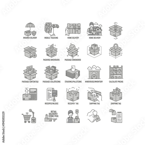 Icons for delivery and logistics processes