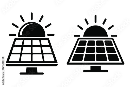 Solar panels with sunlight illustration