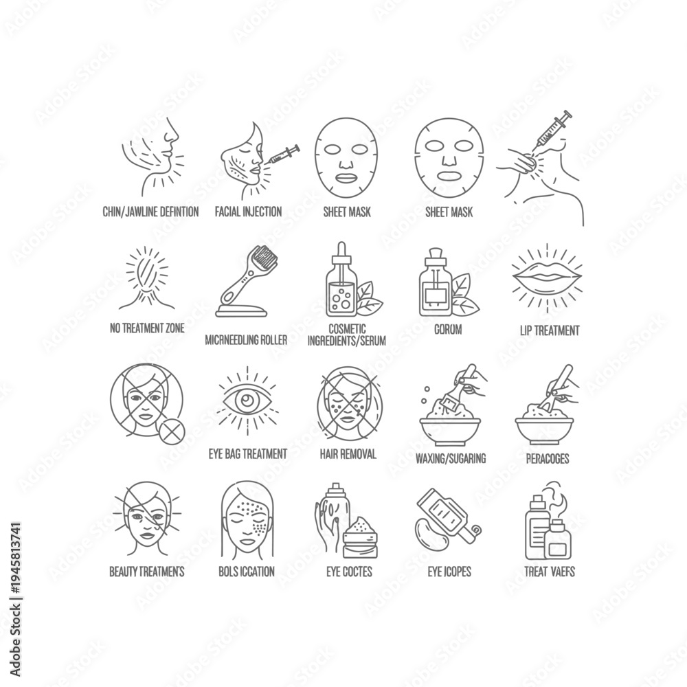 Fototapeta premium Skincare and beauty treatments icon set