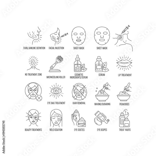 Skincare and beauty treatments icon set
