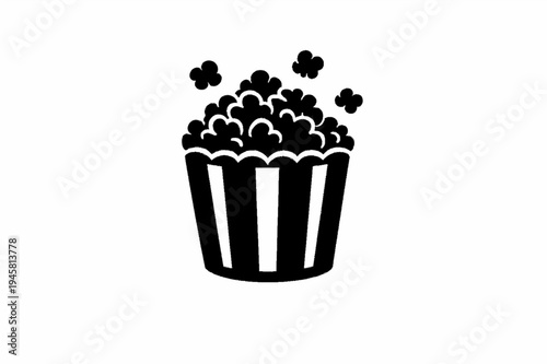 Minimalist Black and White Popcorn Bucket Icon for Cinema and Entertainment