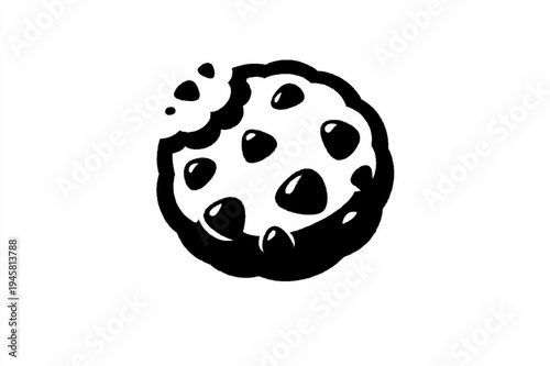 Minimalist Black and White Chocolate Chip Cookie Icon with Bite Mark