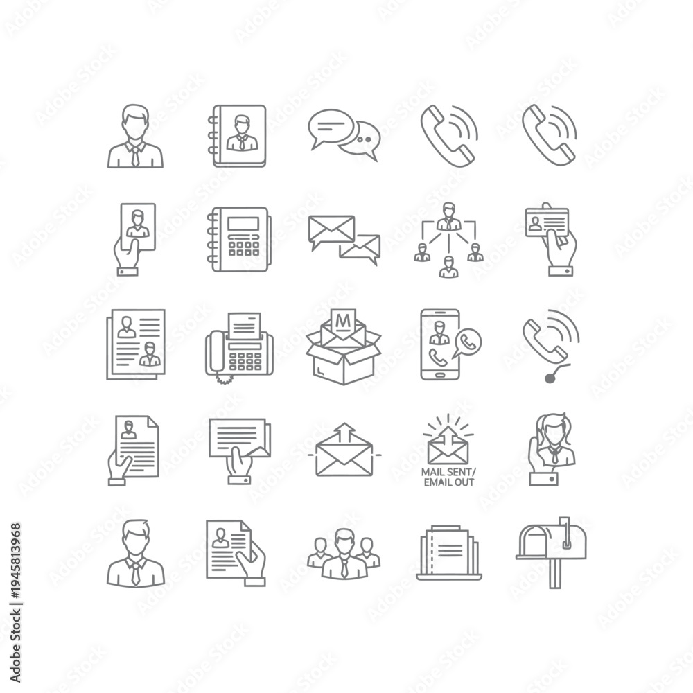 Fototapeta premium A collection of line icons related to communication and business