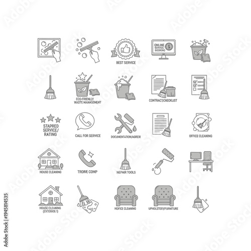 A collection of icons related to cleaning services