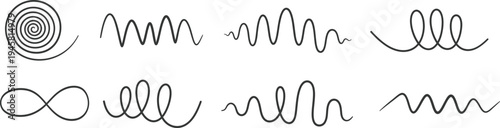 Collection of hand drawn spiral and wavy line patterns
