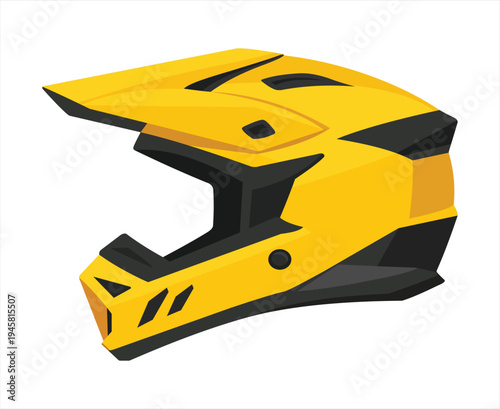 Yellow Full Face Motocross Motorcycle Helmet Isolated