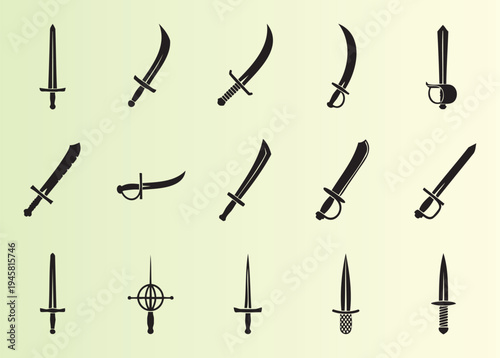 Collection of various swords and daggers in different styles isolated