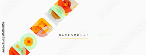 Abstract geometric shapes overlap, creating colorful design. Minimalist style with light background, text reads background design.