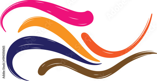 Vibrant abstract art with swirling brushstrokes in pink orange blue and brown hues on a white background