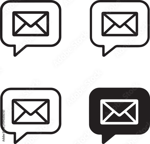 Social Media Message Icon, Online Chat Notification Symbol, Digital Communication Conversation Interface, Solid Black Line Outline Filled Minimal Thin Stroke Vector, Isolated Clean White Background