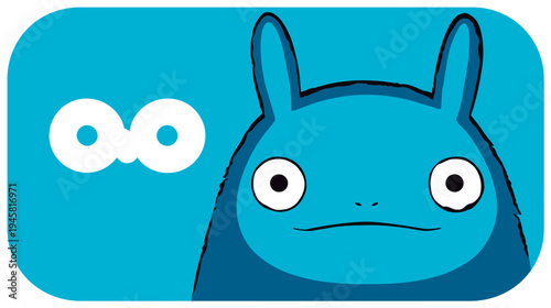 Cute blue cartoon creature illustration with big wide eyes and a quirky expression, abstract monster character vector graphic.