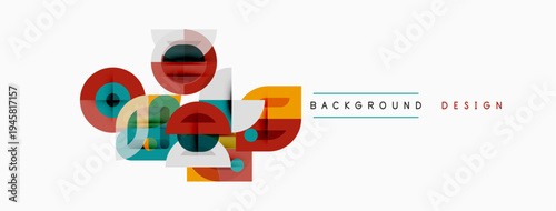 Abstract geometric shapes overlap, creating colorful design. Minimalist style, modern aesthetic, suitable for backgrounds.