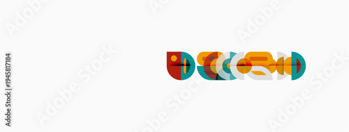 Retro design features overlapping colorful shapes forming abstract logo. Bright hues create dynamic visual impact. Simple, modern aesthetic.