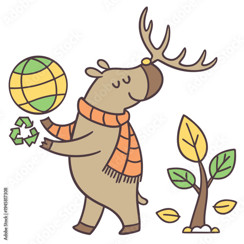 Creative SVG: Amused Moose with with a scarf in a Go Green Planet colored Earth Day theme