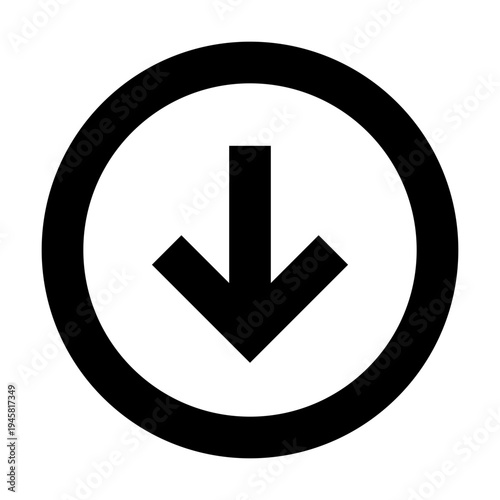 Down arrow in circle icon for downloads, scroll indicators, or directional cues. Perfect for apps, websites, dashboards, and modern UI requiring clear downward movement or interaction signals.