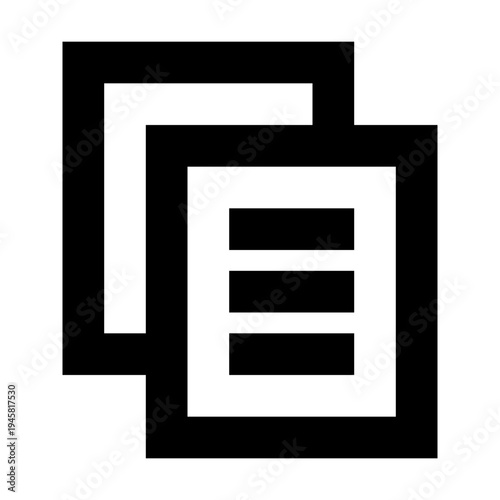 Copy icon for duplicating files, content, or documents in digital systems. Perfect for apps, dashboards, and websites using clean, bold, line-style visuals for copy and paste functionality.