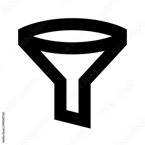 Funnel icon for filtering, sorting, or refining content in interfaces. Perfect for apps, dashboards, and websites using bold, sharp, line-style visuals to manage data input and output flow.