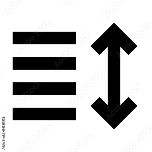 Sort icon with vertical arrows for organizing data, arranging lists, or filtering content. Perfect for apps, websites, and dashboards using clean, bold, line-style sorting interface visuals.