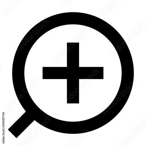 Zoom in icon in sharp bold line style for scaling interfaces and image viewers. Perfect for apps, websites, or tools requiring magnification, search, or content enlargement functionality.