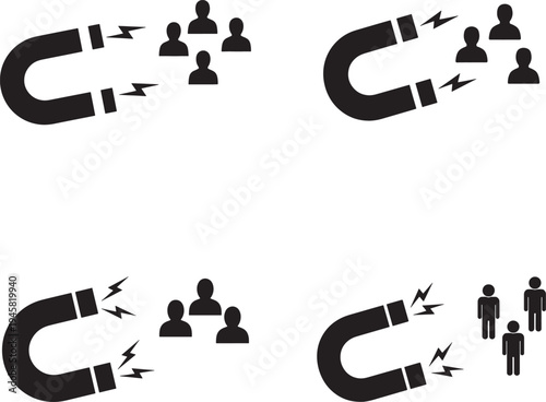 Magnet attracting and repelling people icons