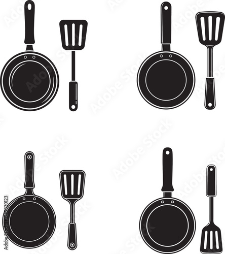 Black and white kitchen utensil icons set