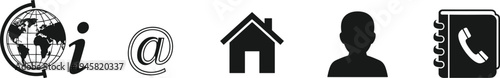 Contact information icons, global communication email address, user profile home location phone directory symbol business connection identification accessibility suppor