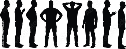 group, male, silhouettes,n, body, l male, silhouettes, standing, different, poses, side, view, isolated, men, people, black, shadow, collection, human, , communication, discussion, body, language