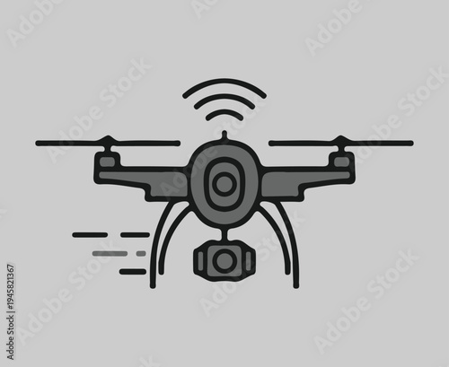 Modern drone with camera and Wi Fi signal illustration.