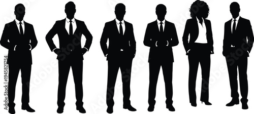 Business, team, silhouette, professionals, standing, corporate, group, executives, leadership, teamwork, office, people, formal, suit, partnership, success, management, company, workforce, unity
