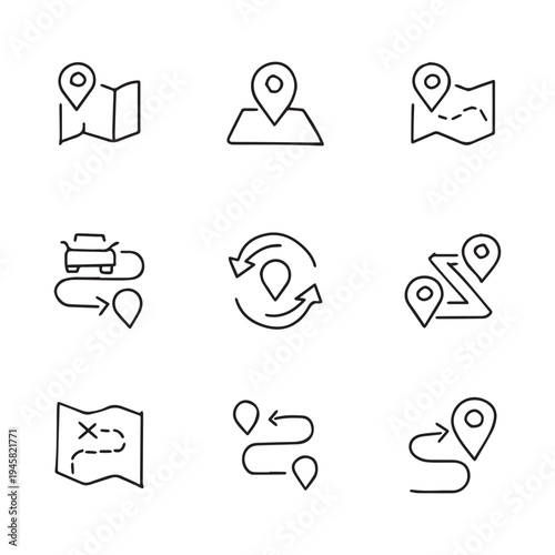 A Collection of Minimalist Black and White Navigation and Location Icons.