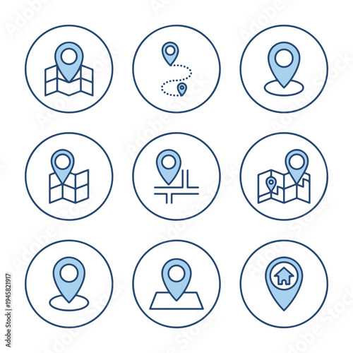 A Collection of Minimalist Black and White Navigation and Location Icons.