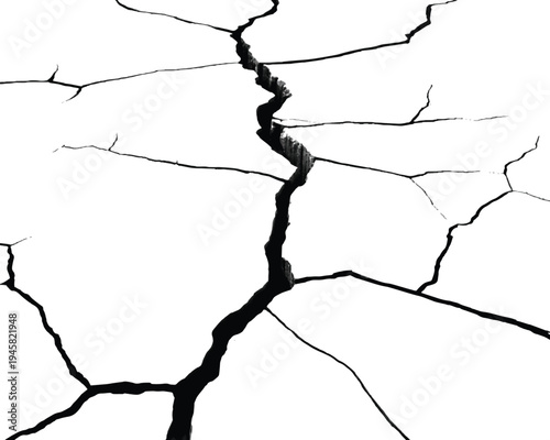 Ground Cracks Isolated on White - Vector Earth Damage Texture.