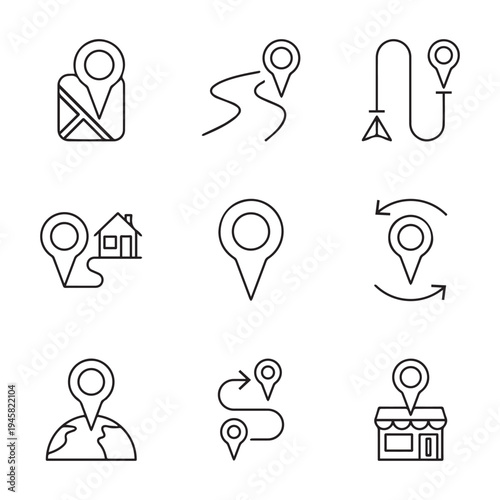 A Collection of Minimalist Black and White Navigation and Location Icons.