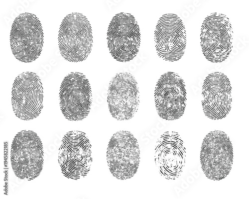 Set of Grunge Fingerprints Isolated on White Background - Vector Illustration.