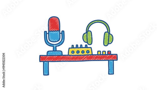 Professional Vector Podcast Recording Setup Equipment Microphone Headset Sound Mixer Studio Gear For Content Creator World Radio Day