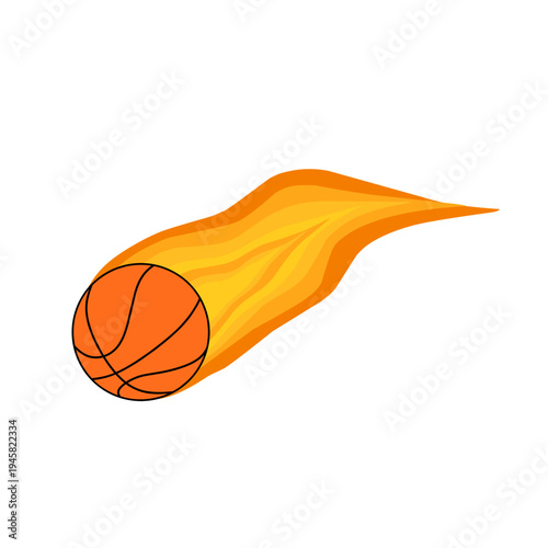 Vector illustration of a basketball blazing with orange and yellow flame. Fireball. Basketball with fire kick. Basketball design. Basketball sport 
