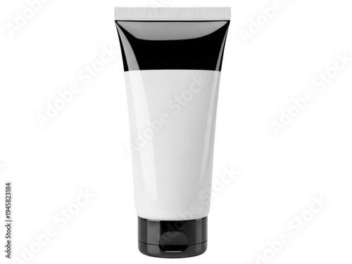 White and black cosmetic tube on white background