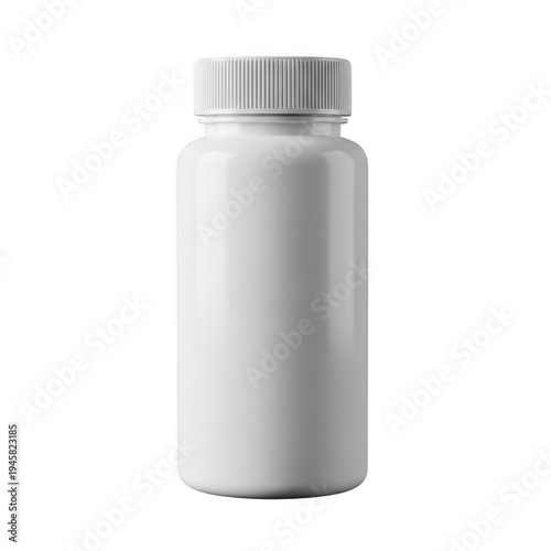 White plastic bottle with screw cap on white background