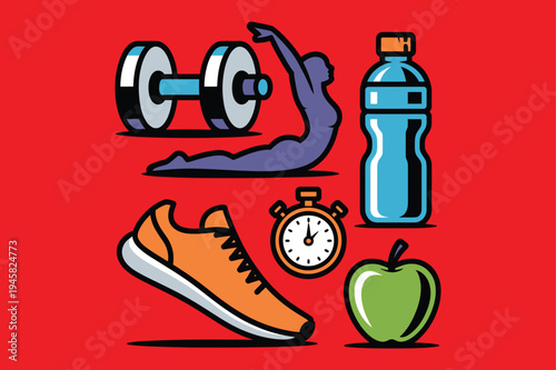 fitness equipment, Sports Fitness Clip Art Collection Healthy Lifestyle Illustration Set