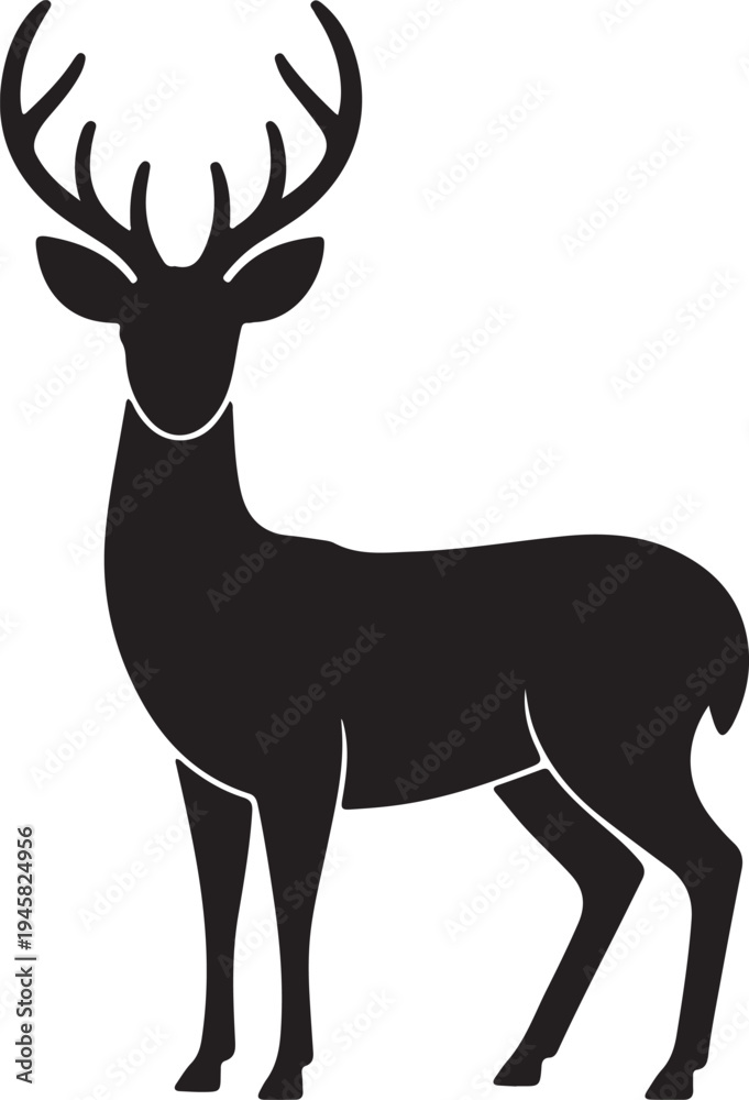 Fototapeta premium Deer Silhouette With Antlers Wildlife Animal Vector Illustration