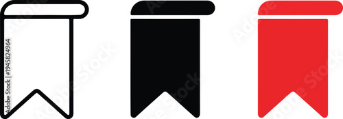 simple bookmark flag icons in outline solid black and red styles for web interface and mobile application