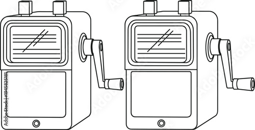 Mechanical device hand crank silhouette vector illustration design graphic, industrial scientific instrument art concept, black and white decorative creative collection