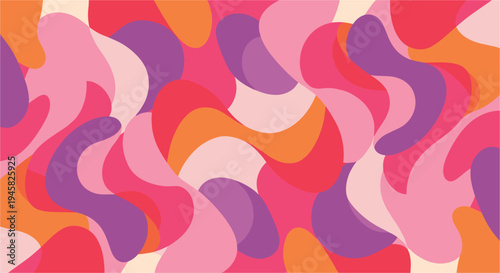 Vibrant abstract pattern with wavy shapes in shades of pink purple orange and red hues