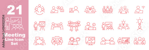 Networking web icons in line style set. Community link, partnership, online meeting, chat symbol, business communication, team contact. Editable stroke. Vector illustration. Business and office people