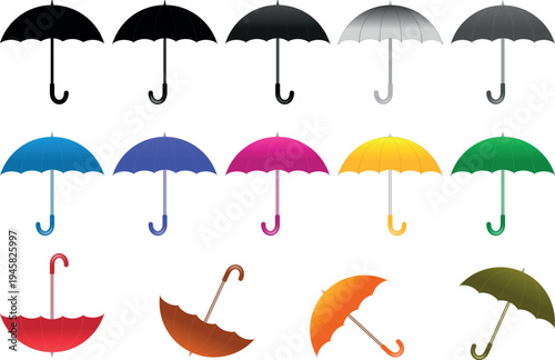 Black and White Simple flat umbrella icon, Nice umbrella isolated on white background.